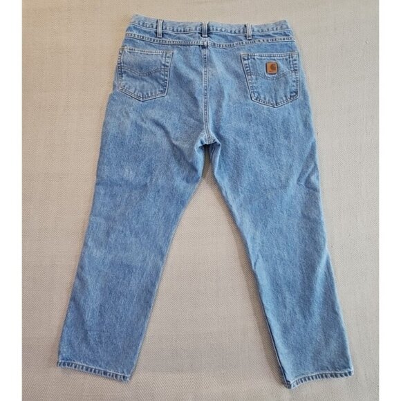 Carhartt Jeans Men's 42x30 Straight Medium Wash Blue Denim EUC B18-STW Classic - Picture 2 of 13